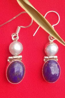 92.5 Sterling silver precious stone & sea water pearl Hoop fashion earrings for women & girls