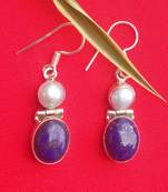 92.5 Sterling silver precious stone & sea water pearl Hoop fashion earrings for women & girls