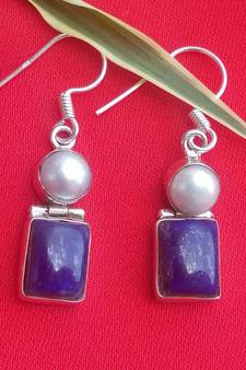 RozMili 92.5 Sterling silver Semi Precious Gem Stone Sea water pearl Fashion Hoop Earrings for women & Girls