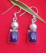 RozMili 92.5 Sterling silver Semi Precious Gem Stone Sea water pearl Fashion Hoop Earrings for women & Girls