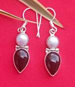 92.5 Sterling silver semi precious Gem stone & sea water pearl Hoop fashion earrings for women & girls