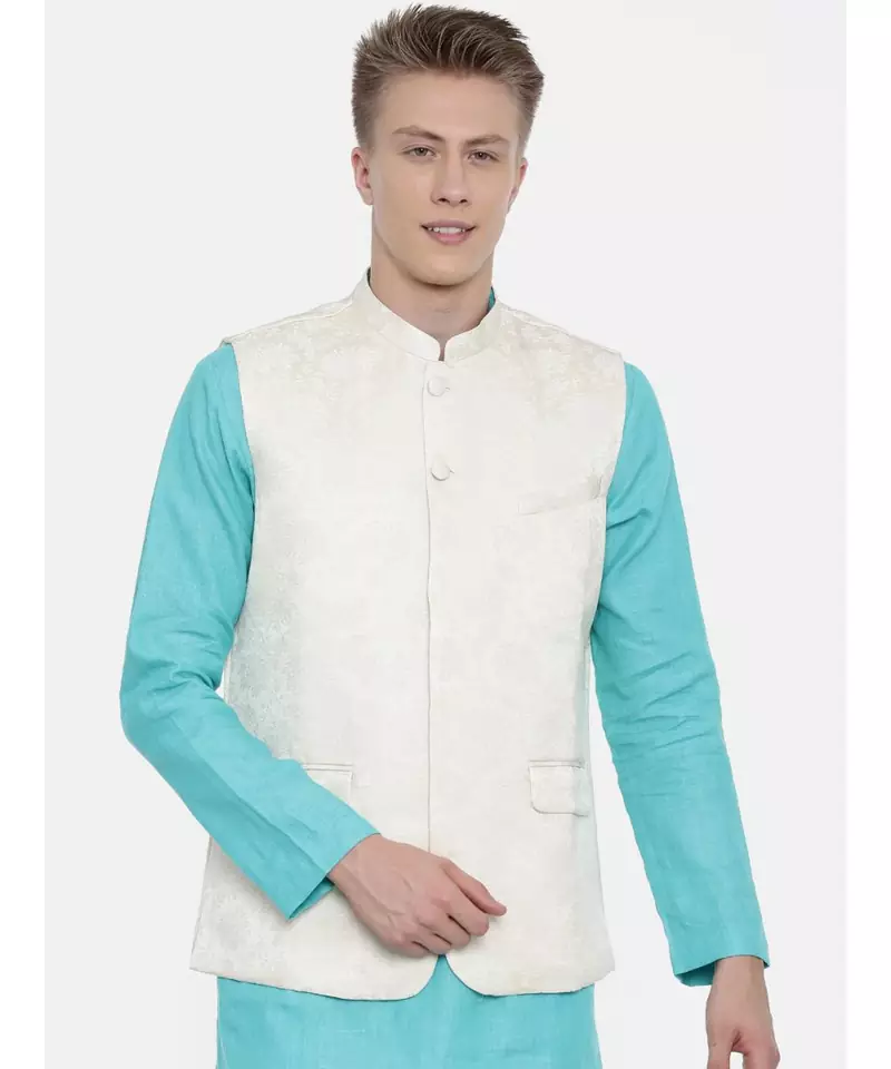 Mayank Modi Cream Jaquard Silk Jacket