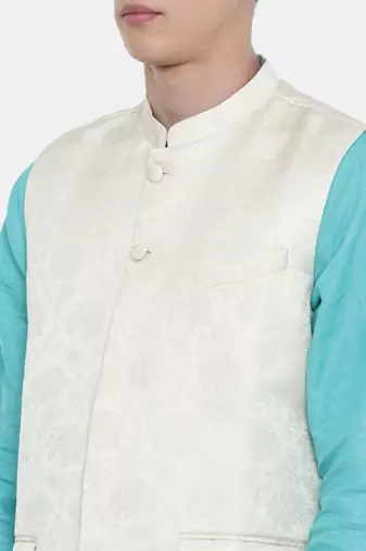 Mayank Modi Cream Jaquard Silk Jacket