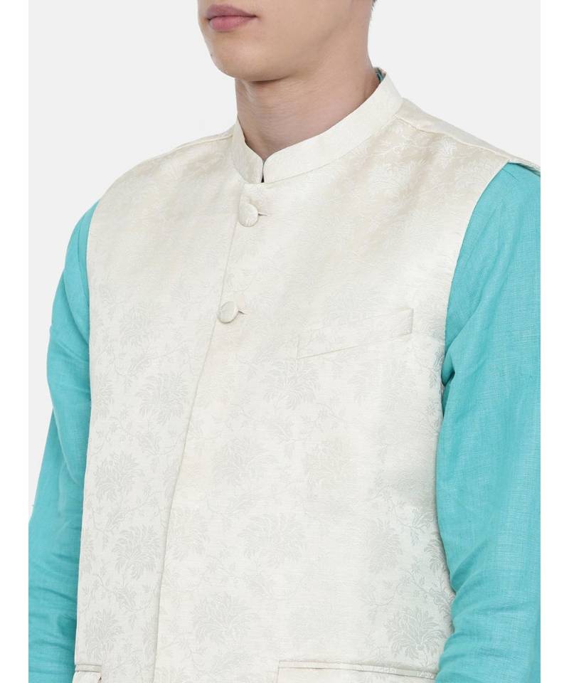 Mayank Modi Cream Jaquard Silk Jacket