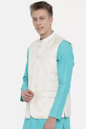 Mayank Modi Cream Jaquard Silk Jacket