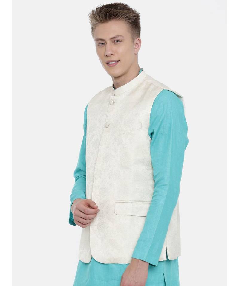 Mayank Modi Cream Jaquard Silk Jacket