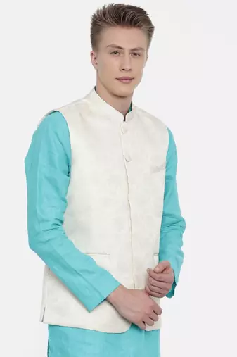 Mayank Modi Cream Jaquard Silk Jacket