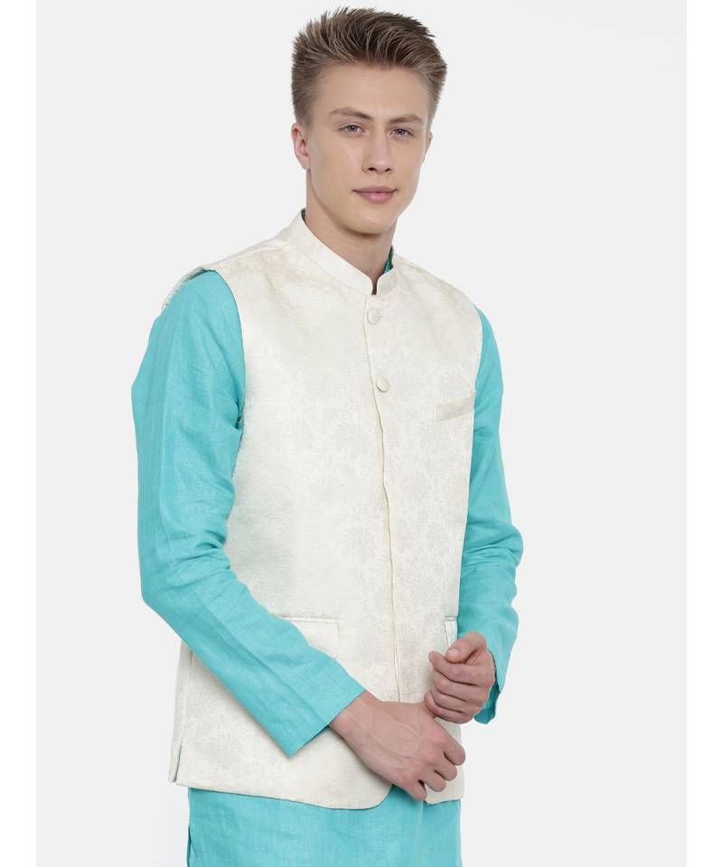 Mayank Modi Cream Jaquard Silk Jacket