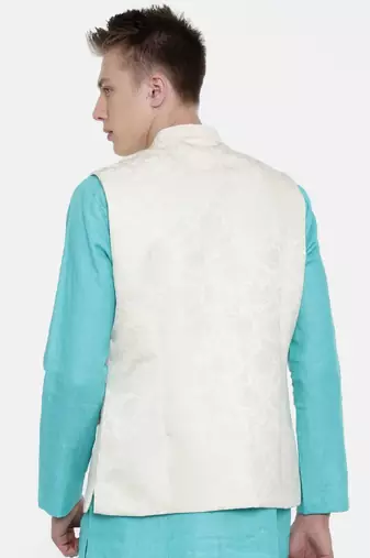 Mayank Modi Cream Jaquard Silk Jacket