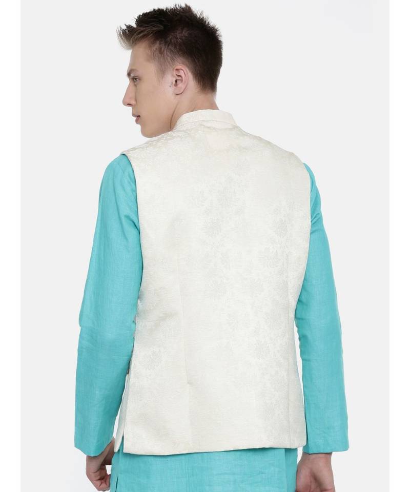 Mayank Modi Cream Jaquard Silk Jacket