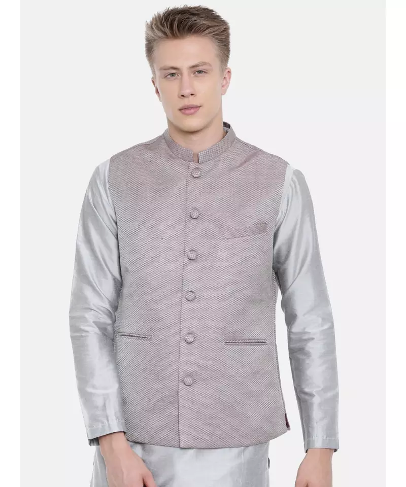 Mayank Modi Wine Checkered Silk Jacket
