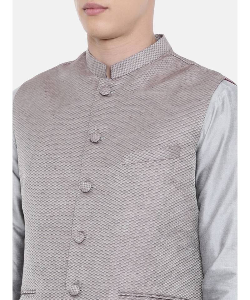 Mayank Modi Wine Checkered Silk Jacket
