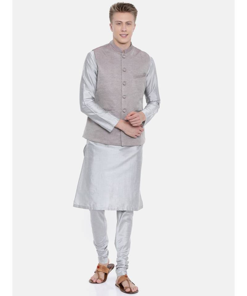 Mayank Modi Wine Checkered Silk Jacket