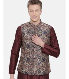 Mayank Modi Chanderi Brown Printed Jacket
