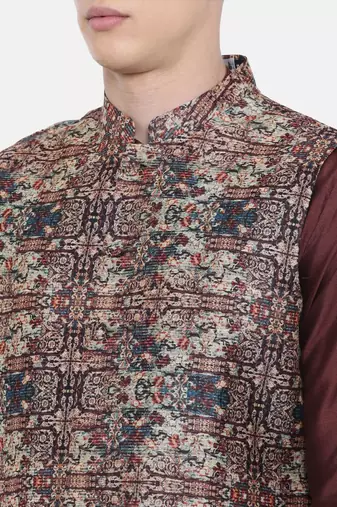 Mayank Modi Chanderi Brown Printed Jacket