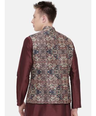 Mayank Modi Chanderi Brown Printed Jacket 4