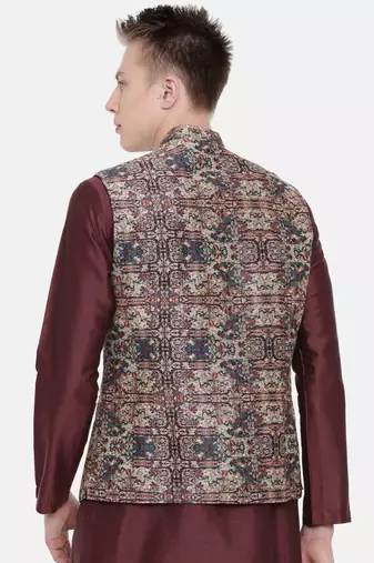 Mayank Modi Chanderi Brown Printed Jacket