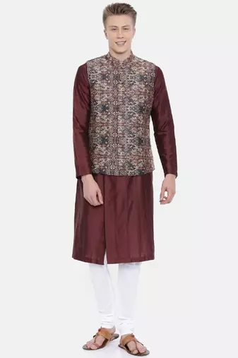 Mayank Modi Chanderi Brown Printed Jacket