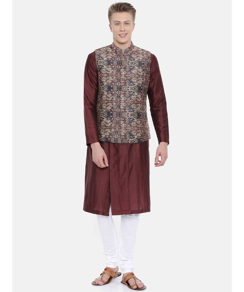 Mayank Modi Chanderi Brown Printed Jacket