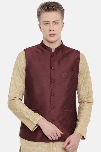 Mayank Modi Chocolate Brown Embroidered Silk Jacket