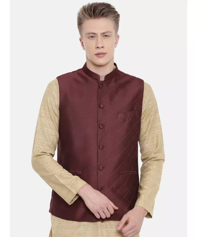 Mayank Modi Chocolate Brown Embroidered Silk Jacket