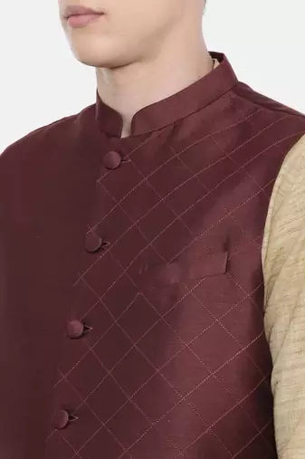 Mayank Modi Chocolate Brown Embroidered Silk Jacket