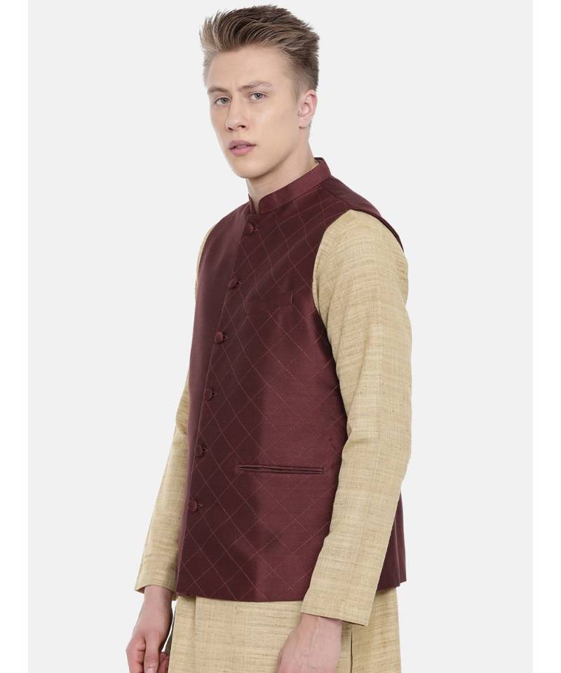 Mayank Modi Chocolate Brown Embroidered Silk Jacket