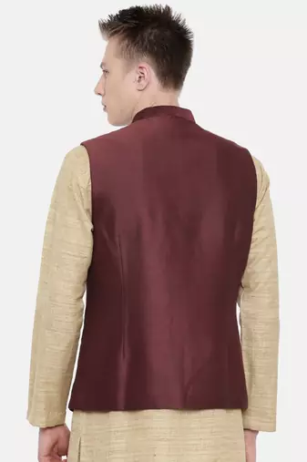 Mayank Modi Chocolate Brown Embroidered Silk Jacket
