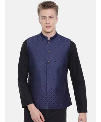 Mayank Modi Navy Blue Silk Embroidered Jacket 1