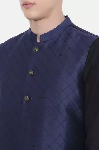 Mayank Modi Navy Blue Silk Embroidered Jacket