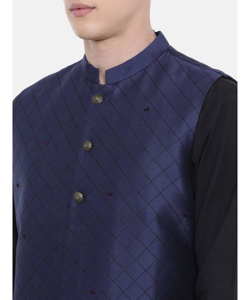 Mayank Modi Navy Blue Silk Embroidered Jacket