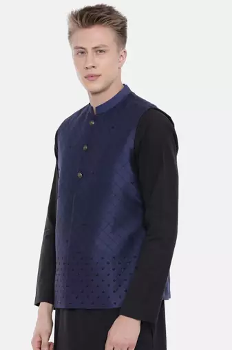 Mayank Modi Navy Blue Silk Embroidered Jacket