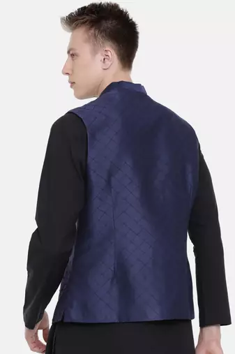 Mayank Modi Navy Blue Silk Embroidered Jacket