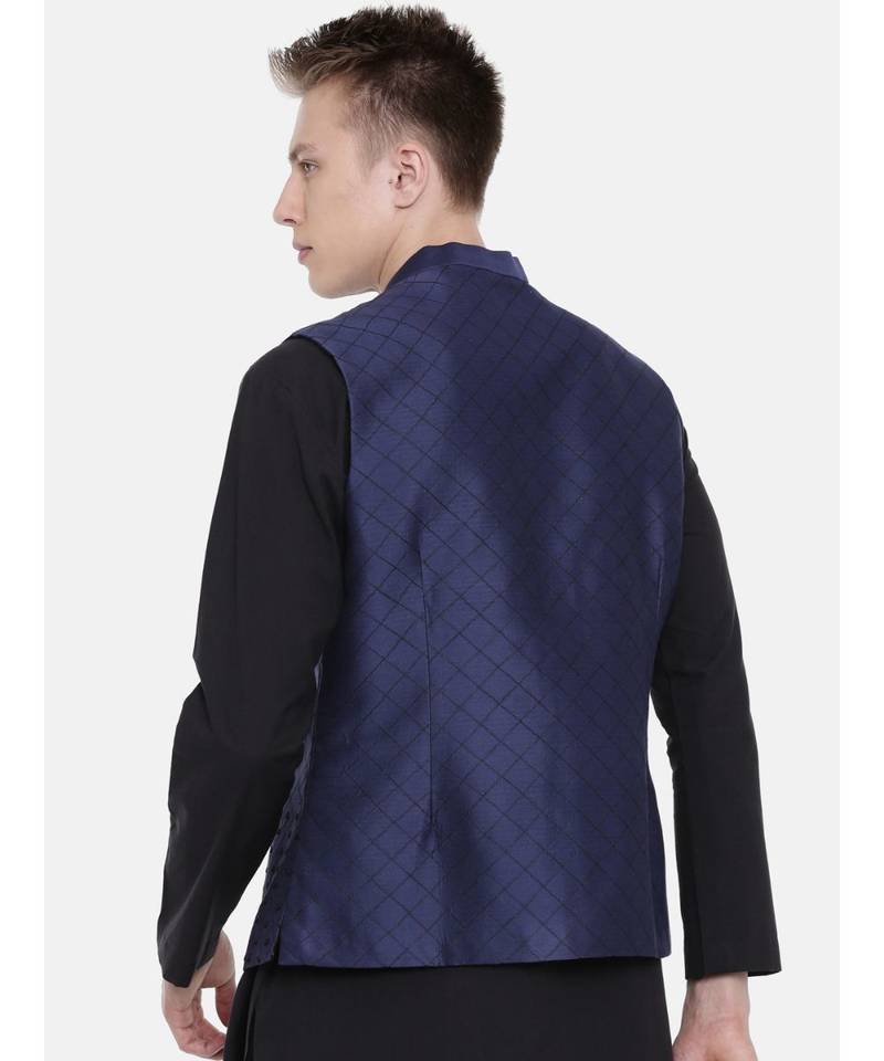 Mayank Modi Navy Blue Silk Embroidered Jacket