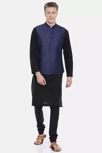 Mayank Modi Navy Blue Silk Embroidered Jacket