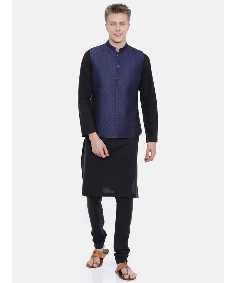 Mayank Modi Navy Blue Silk Embroidered Jacket
