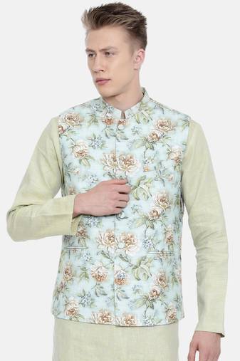 Mayank Modi Linen Green Printed Jacket