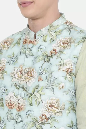 Mayank Modi Linen Green Printed Jacket
