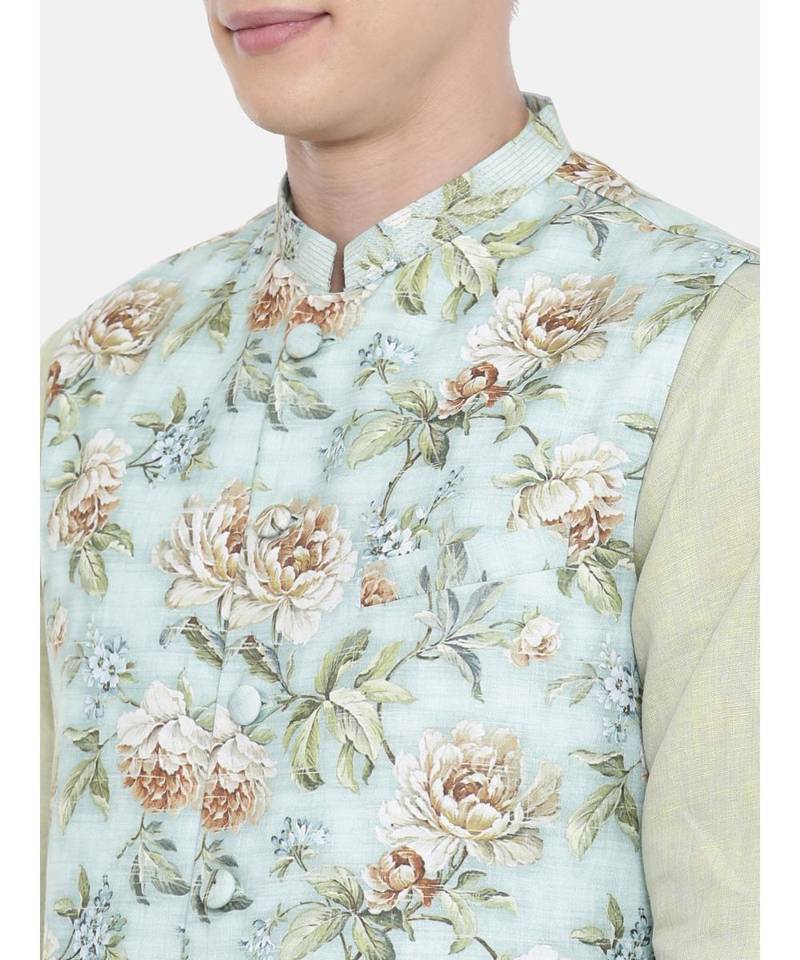 Mayank Modi Linen Green Printed Jacket