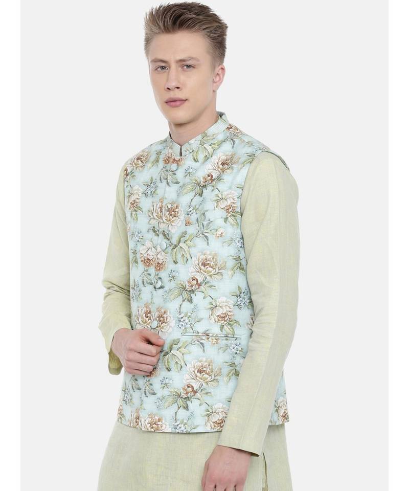 Mayank Modi Linen Green Printed Jacket