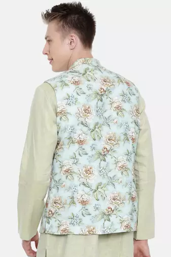 Mayank Modi Linen Green Printed Jacket