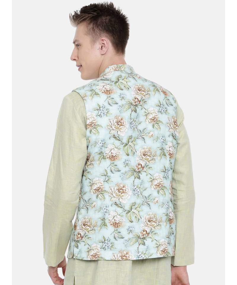 Mayank Modi Linen Green Printed Jacket