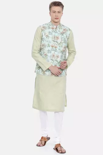 Mayank Modi Linen Green Printed Jacket