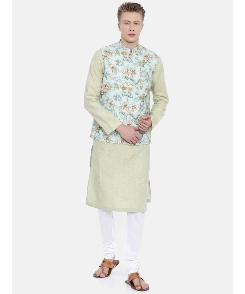 Mayank Modi Linen Green Printed Jacket