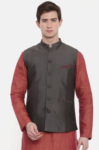 Mayank Modi Charcoal Grey Classic Nehru Jacket