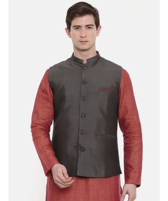 Mayank Modi Charcoal Grey Classic Nehru Jacket 1