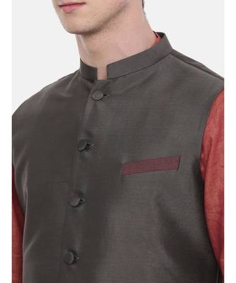 Mayank Modi Charcoal Grey Classic Nehru Jacket 2