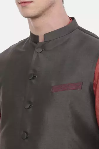 Mayank Modi Charcoal Grey Classic Nehru Jacket