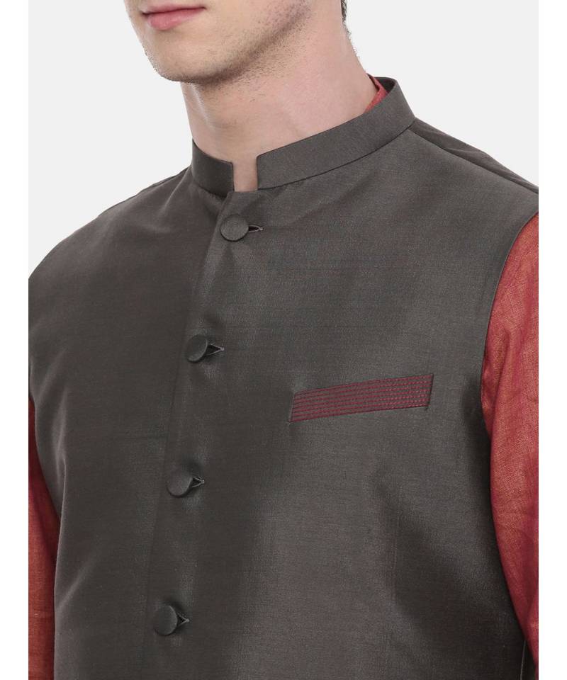 Mayank Modi Charcoal Grey Classic Nehru Jacket