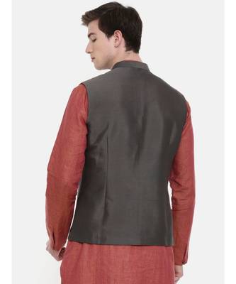 Mayank Modi Charcoal Grey Classic Nehru Jacket 4
